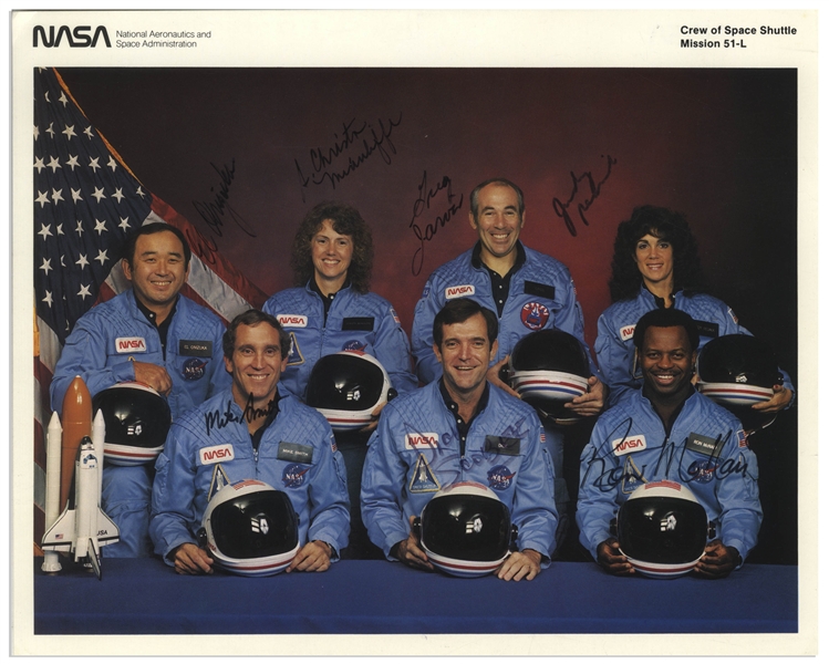 Space Shuttle Challenger Crew Signed 10 x 8 Photo, Uninscribed -- From the Collection of Mission Commander Dick Scobee
